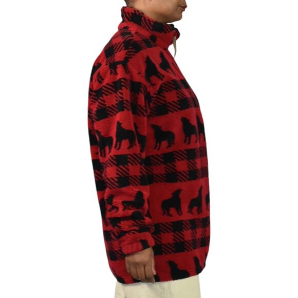 Woolrich Sherpa Fleece Jacket Red Quarter Zip Wolf Buffalo Plaid Blanket Large - Picture 3 of 16